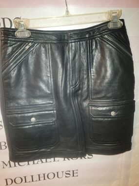 Ralph by Ralph Lauren Black Leather Mini Skirt with Branded Snap